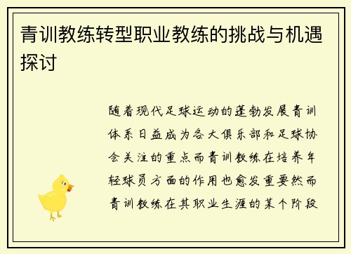 青训教练转型职业教练的挑战与机遇探讨