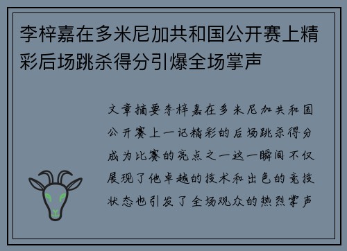 李梓嘉在多米尼加共和国公开赛上精彩后场跳杀得分引爆全场掌声